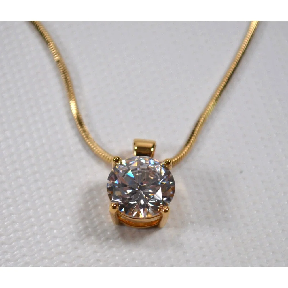 Gold Tone Thin‎ Snake Necklace with CZ Cubic Zirconia Floating Drop Pendant 18